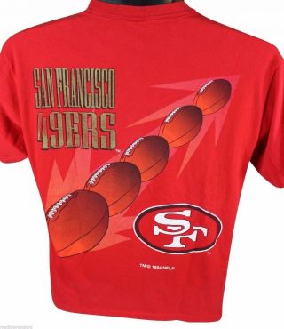 VTG 90s SAN FRANCISCO 49ERS Red T - SHIRT All Over Print Large S/S NFL Football 2