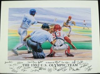 1992 Team Usa Baseball Signed 18x24 Lithograph Nomar Garciaparra Jason Varitek