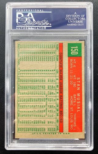 1959 Topps Stan Musial 150 Baseball Card St.  Louis Cardinals PSA 6 EX - MT 2