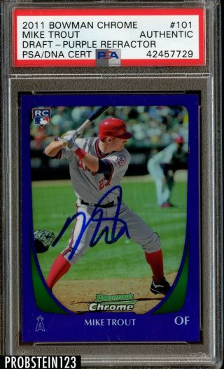 2011 Bowman Chrome Draft Purple Refractor 101 Mike Trout Rc Signed Auto Psa/dna
