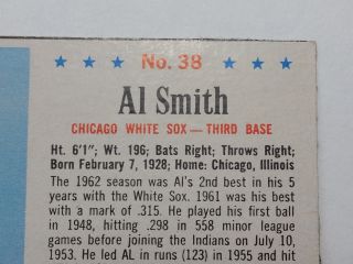1963 Post Cereal Baseball Card 38 Al Smith Chicago White Sox Ungraded 3