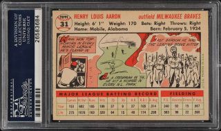 1956 Topps Hank Aaron WHITE BACK 31 PSA 8 NM - MT (PWCC) 2