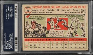 1956 Topps Ted Williams WHITE BACK 5 PSA 8 NM - MT (PWCC) 2