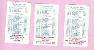 1978 Dallas Cowboys Pocket Schedule Set Of 3