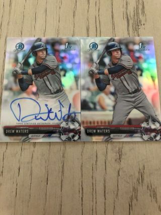 2017 Bowman Chrome Drew Waters /499 Auto Refractor And Bowman Chrome Rc Rookie