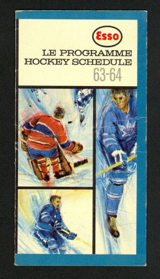 1963 - 64 Esso Imperial Oil Official Nhl Hockey Pocket Schedule - Rare