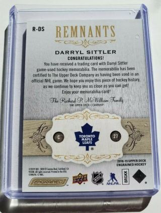 Darryl Sittler 2018 - 19 Engrained Remnants Stick Relic 51/100 Maple Leafs. 2