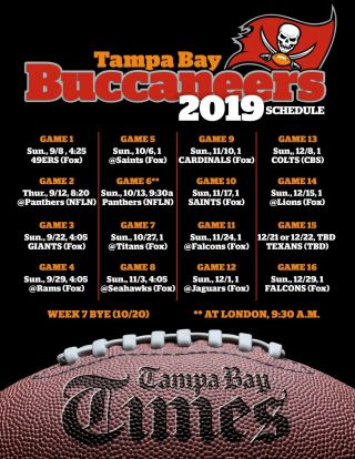 Tampa Bay Buccaneers Football Schedule 2019 Poster