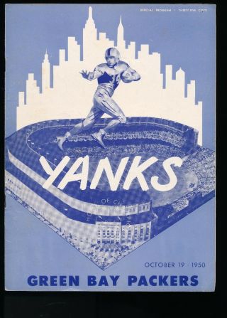 Ex Plus 10/19/1950 Packers At N.  Y.  Yanks Nfl Program - G.  Ratterman 2 Td Passes