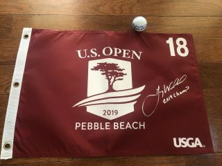 Gary Woodland Signed 2019 Us Open Flag “2019 Champ” Insc & Ball Exact Proof Incl