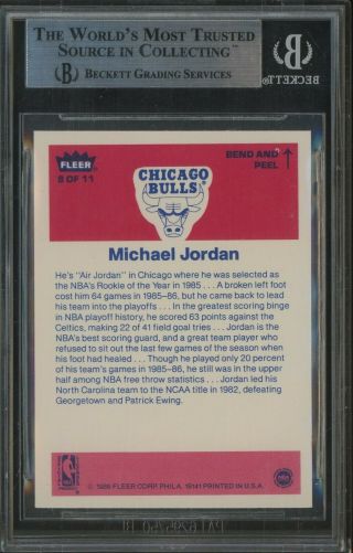 1986 Fleer Sticker 8 Michael Jordan Bulls RC Rookie HOF BGS 9 