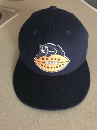 Vintage Chicago Bears Navy Blue Orange Hat Fitting S/m Cap Nfl World Champs