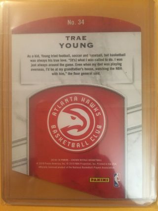 18 - 19 Crown Royale Trae Young Rookie Royalty Die - Cut 43/49 Invest 2