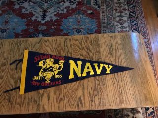 1955 Sugar Bowl Orleans Wool Felt Pennant Flag Ole Miss Vs Navy Rare