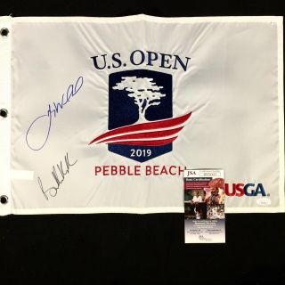 Gary Woodland Brooks Koepka Signed 2019 Us Open Pebble Beach Golf Flag U.  S.  Jsa