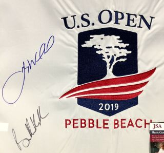 Gary Woodland Brooks Koepka Signed 2019 US Open Pebble Beach Golf Flag U.  S.  JSA 2
