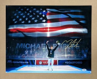 Michael Phelps Us Flag Olympic Swimming Auto Signed 20x16 Glossy Photo Psa/dna