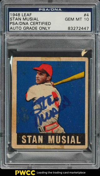 1948 Leaf Stan Musial Rookie Rc Auto 4 Psa/dna 10 Gem (pwcc)