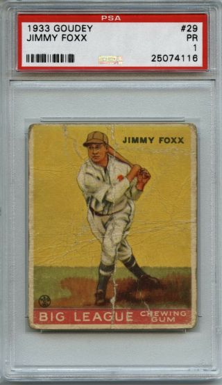 Jimmy Foxx Hof 1933 Goudey 29 - Psa 1