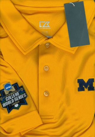 2019 College World Series Cws Michigan Wolverines Yellow Xl Polo Shirt