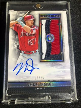 2019 Diamond Icons Mike Trout Jumbo Patch Relic On Card Auto Angels Topps 17/25