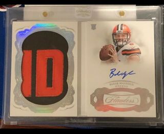2018 Flawless Baker Mayfield Nameplate Patch Auto Book 10/10 Jersey