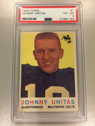 1959 Topps Football 1 Johnny Unitas Psa 4 Vg - Ex Baltimore Colts Hall Of Fame