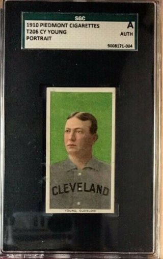1910 T206 Cy Young Green Portrait Sgc Authentic
