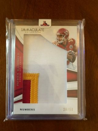 2018 Patrick Mahomes 26/50 Immaculate 3 Color Jumbo Number Patch Chiefs