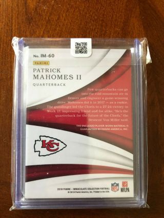 2018 Patrick Mahomes 26/50 Immaculate 3 Color Jumbo Number Patch Chiefs 2