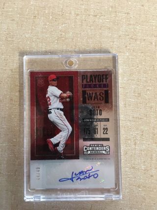 2018 Contenders Juan Soto Playoff Ticket Rc Rookie Auto /49 Nationals