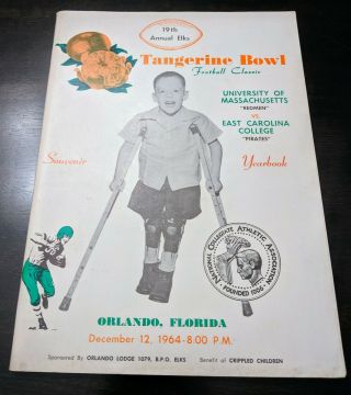 Vintage College Football 1964 Tangerine Bowl Program,  Ecu Pirates Vs Umass