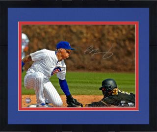 Framed Javier Baez Chicago Cubs Signed 16x20 Tagging Out Runner Photo - Fanatics