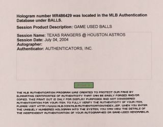 Rangers vs.  Astros 7/4/2004 Alfonso Soriano Signed Game Baseball - MLB HOLO 3