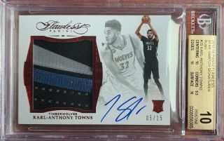 2015 - 16 Panini Flawless Karl - Anthony Towns Patch Auto Ruby 5/15 Bgs 10 Pristine