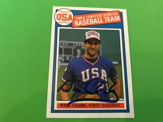 1984 Will Clark Usa Olympic Rookie Promo Card Hand Signed Autograph