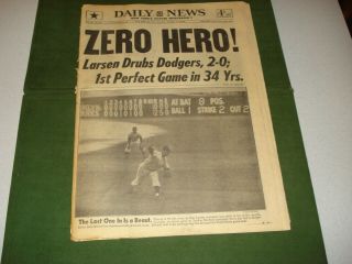 Rare 10 - 9 - 1956 Daily News Newspaper Don Larsen 