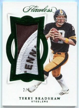 2018 Panini Flawless Terry Bradshaw Patches Emerald 3 Color Logo Patch /3