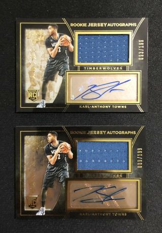Karl - Anthony Towns 2015 - 16 Panini Black Gold Rookie Jersey Autographs /199