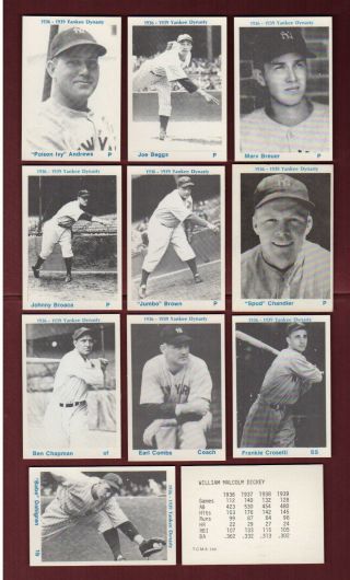 1936 - 1939 York Yankees Dynasty | All 56 Cards Complete Set | 1974 Tcma