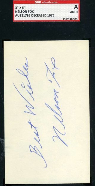 Nellie Nelson Fox Sgc Hand Signed 3x5 Index Card Authentic Autograph