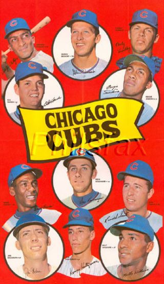 1969 Chicago Cubs Topps Team Player 8 1/2 " X 11 " Color Print Poster W/banks