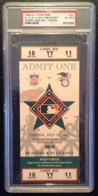 1993 Baseball All - Star Game Full Ticket - Psa 6