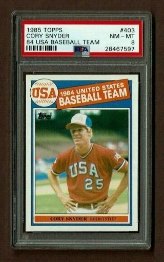 1985 Topps 403 Cory Snyder Olympic Rookie Card Psa 8 Nm - Mt
