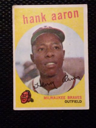 1959 Topps Hank Henry Aaron 380 Vintage Baseball Card Milwaukee Braves Vg,