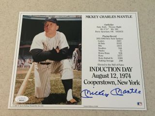 Mickey Mantle Signed Hof Induction Day 8x10 Jsa Loa Full Letter