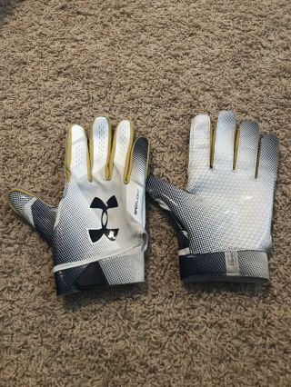 Notre Dame Football Under Armour Team Issued Gloves Spotlight White Gold Xl