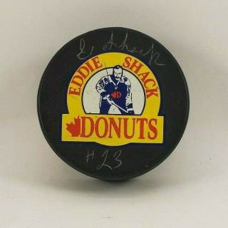 Nhl Star Eddie Shack Donuts 23 Autographed / Signed Hockey Puck Viceroy Canada