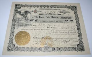 1904 The Glen Falls Baseball Association Stock Certificate York Hudson River