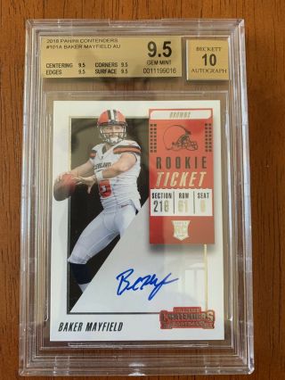 2018 Contenders Baker Mayfield Rookie Ticket Auto Bgs 9.  5/10 All 9.  5 Sub - Grades